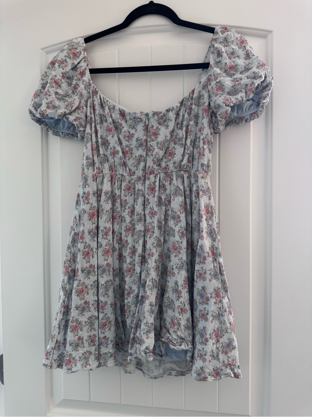 Altar'd State Powder Blue Floral Puff Sleeve Mini Dress